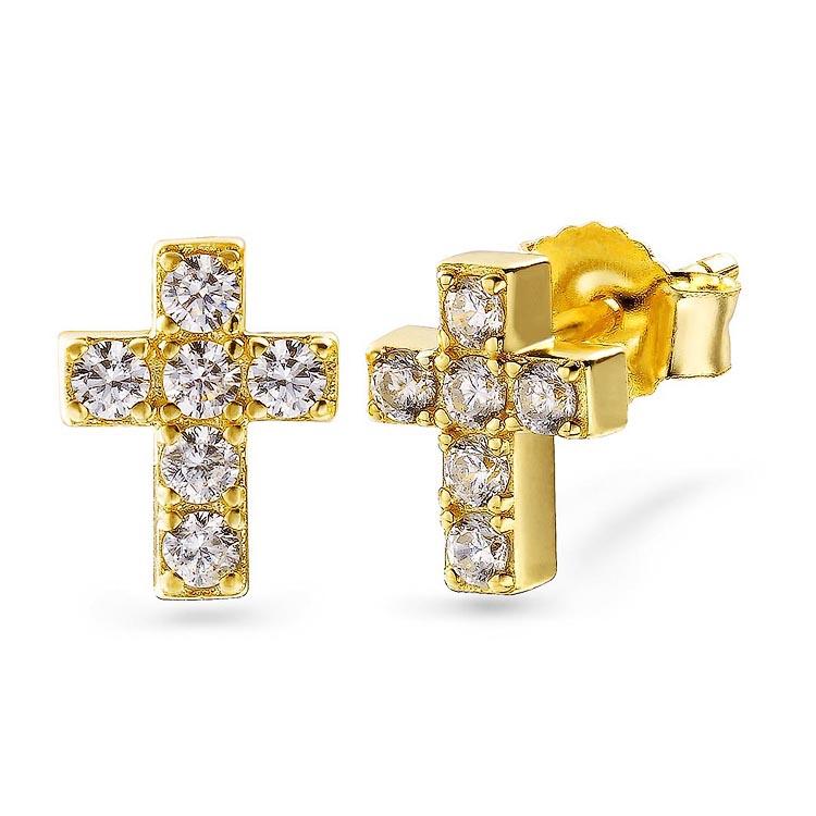 Diamond Cross Stud Earrings - Gold