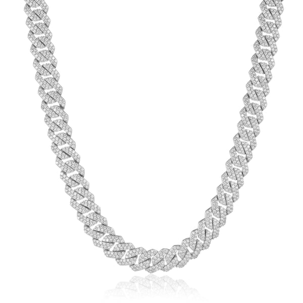 12mm Cuban Prong Chain - White Gold