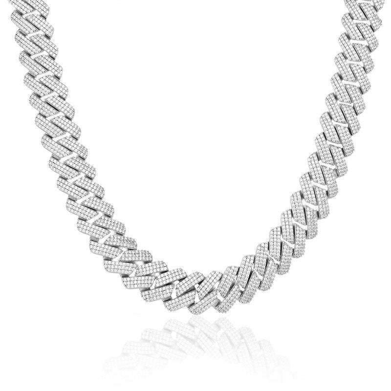 19mm Cuban Prong Chain - White Gold