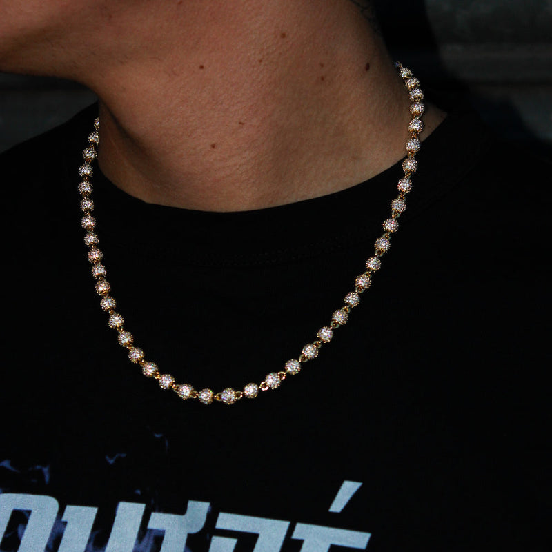 6mm Iced Ball Chain - Gold