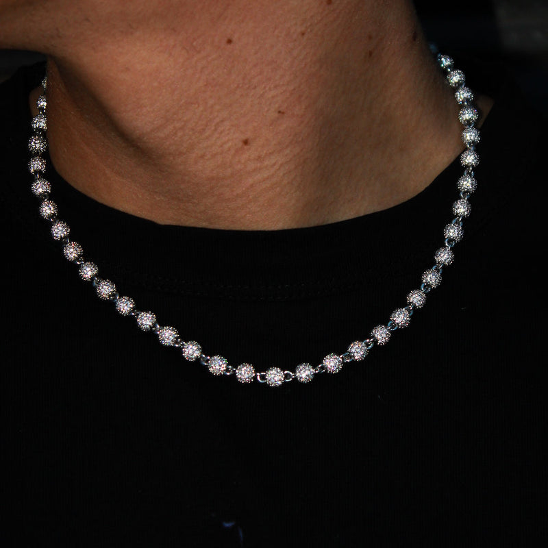 6mm Iced Ball Chain - White Gold