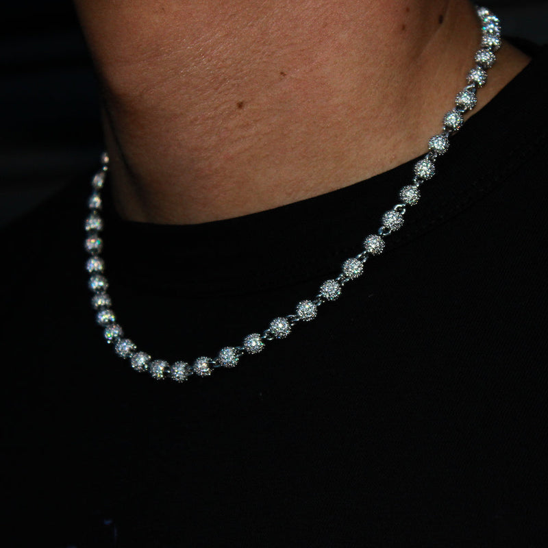 6mm Iced Ball Chain - White Gold