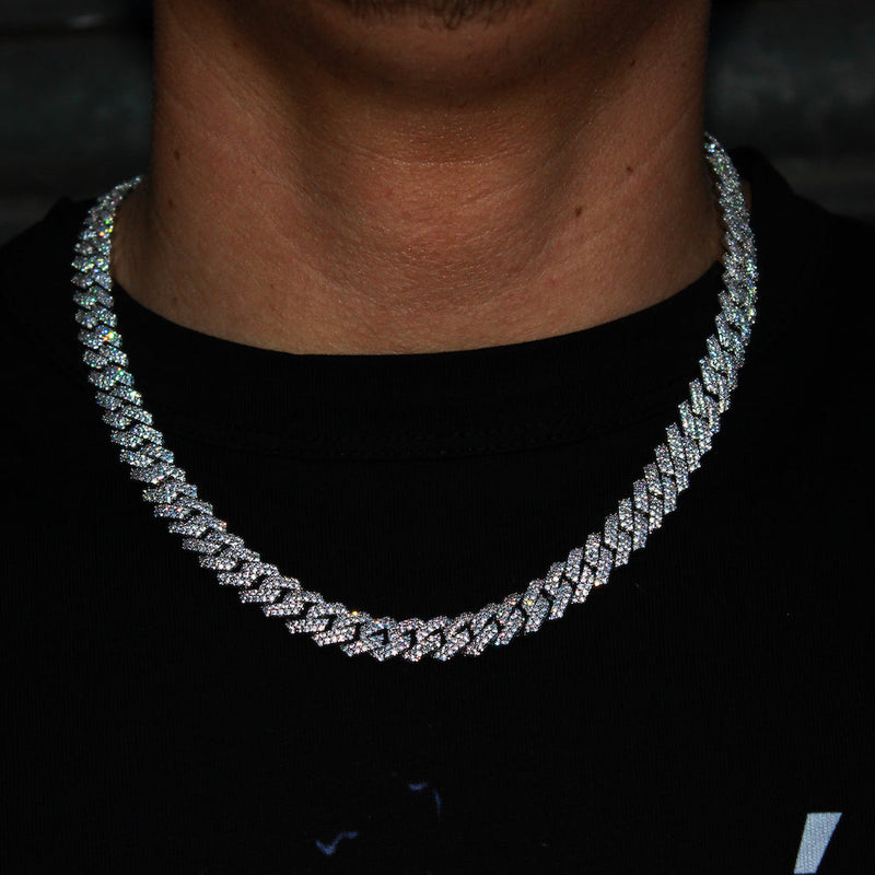 10mm Cuban Prong Chain - White Gold