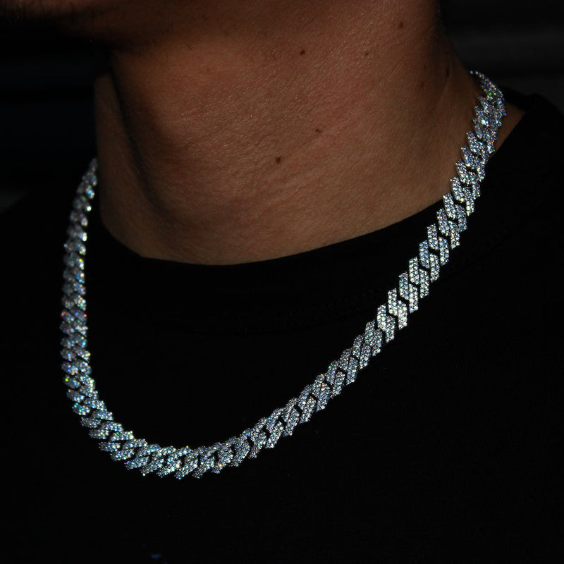 10mm Cuban Prong Chain - White Gold