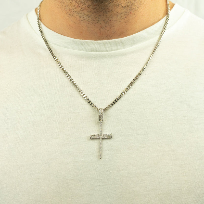 Nail Cross Pendant - White Gold