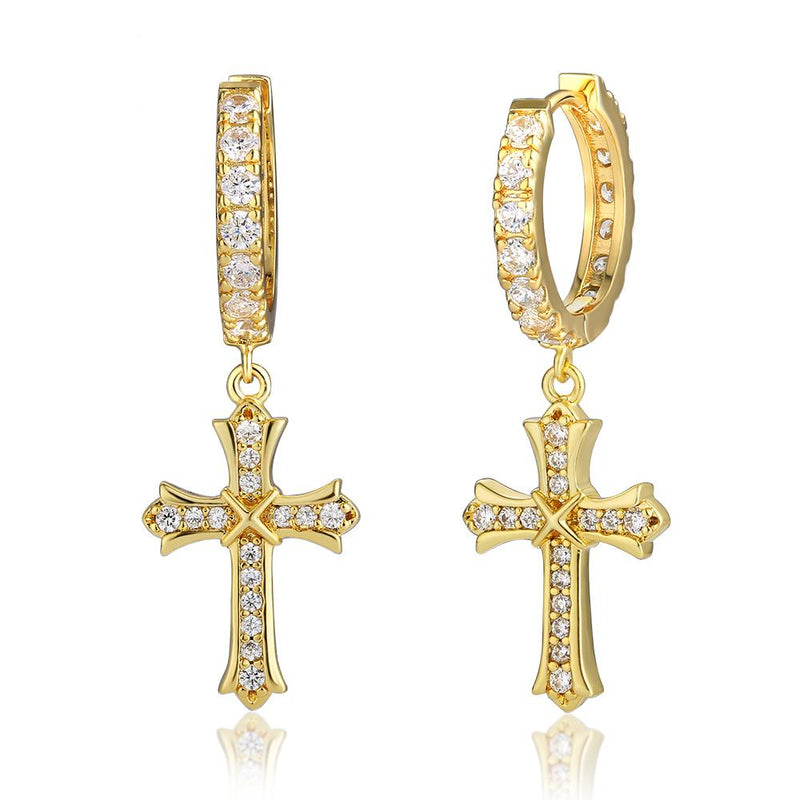 Diamond Vintage Cross Earrings - Gold