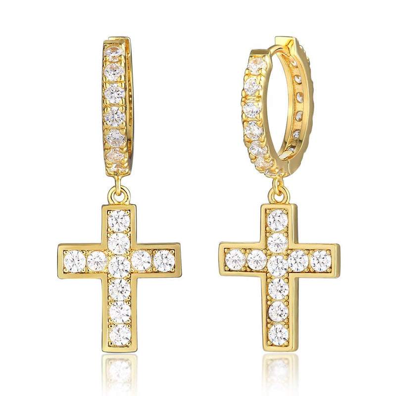 Diamond Cross Earrings - Gold